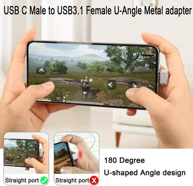 Alt view image 4 of 7 - 180 Degree U-Shape PD 120W USB C OTG Adapter, 10Gbps USB 3.1 Type C Male to Female Quick Charging Data Connector, Zinc Alloy Shell with LED Indicator for Smartphone Tablet