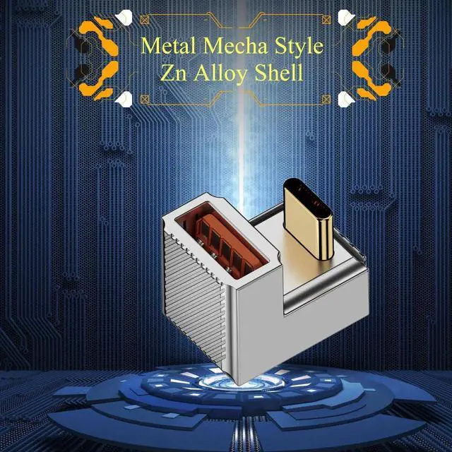 Alt view image 3 of 7 - 180 Degree U-Shape PD 120W USB C OTG Adapter, 10Gbps USB 3.1 Type C Male to Female Quick Charging Data Connector, Zinc Alloy Shell with LED Indicator for Smartphone Tablet