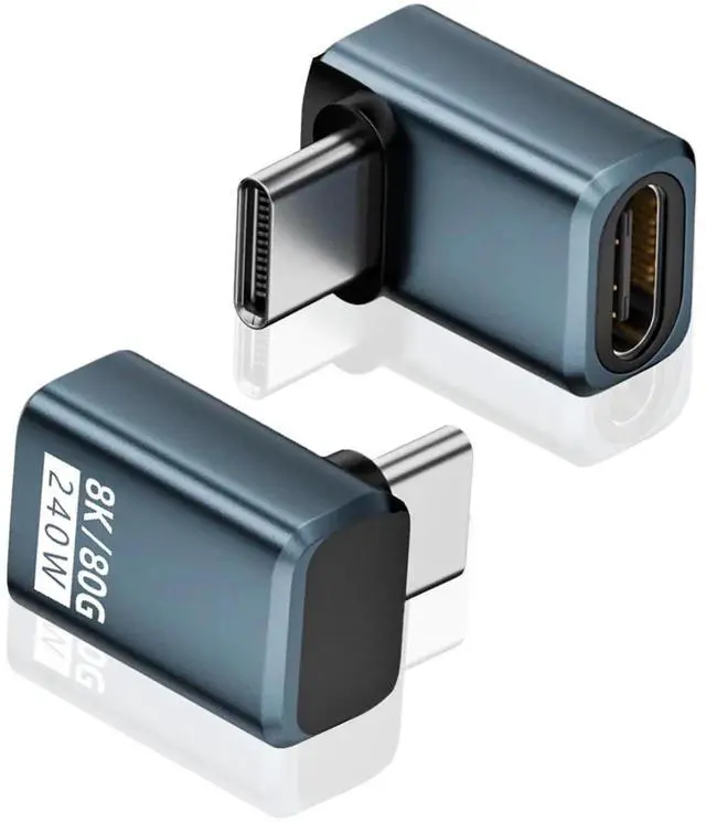 Main image of 2-Pack 90 Degree Up & Down Angled USB C Adapter, 80Gbps 240W PD 8K@60Hz Type C Extender, Thunderbolt 5/4 Compatible for iPhone 15, MacBook, Steam Deck, Switch