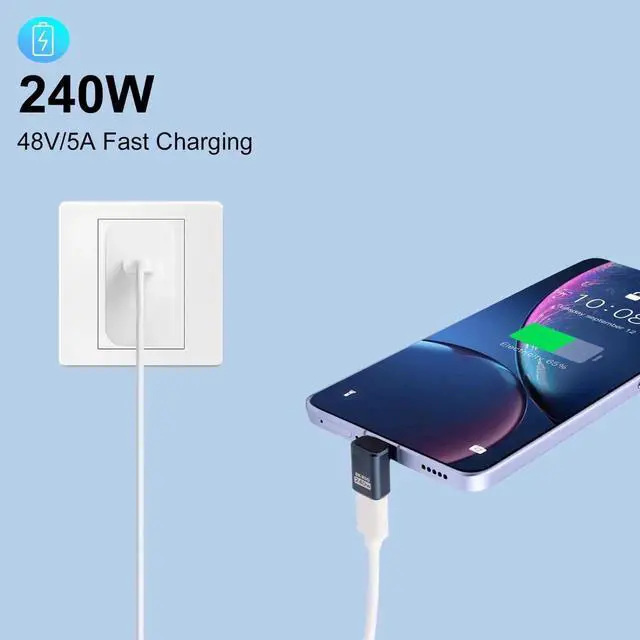 Alt view image 4 of 7 - 2-Pack 90 Degree Up & Down Angled USB C Adapter, 80Gbps 240W PD 8K@60Hz Type C Extender, Thunderbolt 5/4 Compatible for iPhone 15, MacBook, Steam Deck, Switch