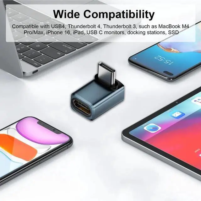 Alt view image 6 of 7 - 2-Pack 90 Degree Up & Down Angled USB C Adapter, 80Gbps 240W PD 8K@60Hz Type C Extender, Thunderbolt 5/4 Compatible for iPhone 15, MacBook, Steam Deck, Switch