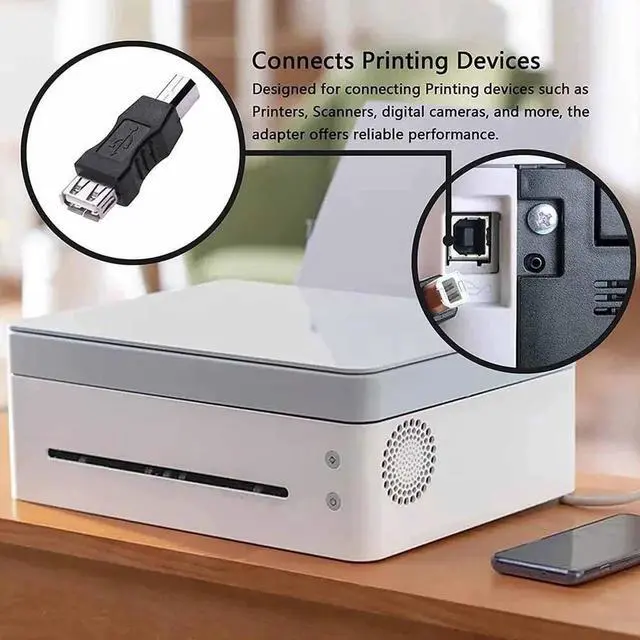 Alt view image 6 of 7 - 2-Pack USB A to USB B Printer Adapter, Male to Female Connector for HP Canon Epson Brother Lexmark Xerox Printer Scanner External Hard Drive Not MIDI Adapter