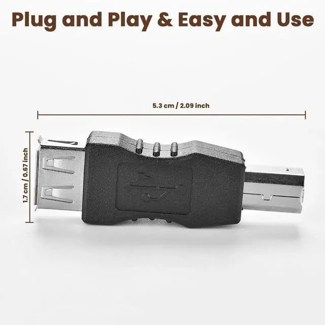 Alt view image 2 of 7 - 2-Pack USB A to USB B Printer Adapter, Male to Female Connector for HP Canon Epson Brother Lexmark Xerox Printer Scanner External Hard Drive Not MIDI Adapter