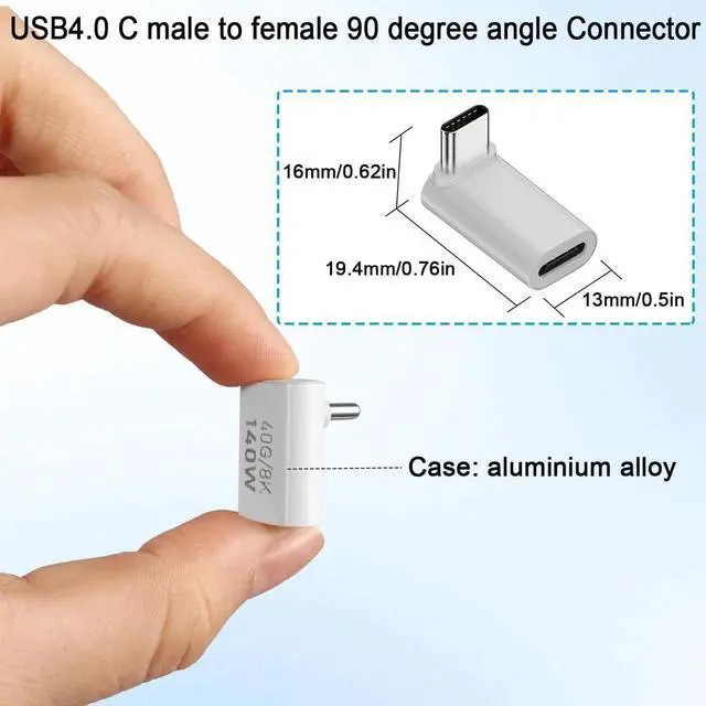 Alt view image 5 of 7 - 2Pcs 90° Positive Bend USB4.0 Type C Right Angle Adapter, 40Gbps 140W PD 8K@60Hz Male to Female Extender, Aluminum Alloy Housing Compatible for Phone Tablet Steam Deck