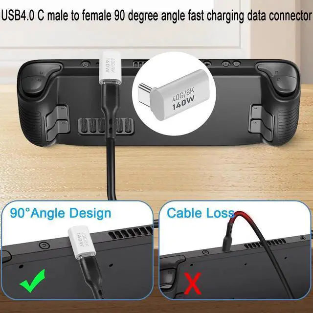 Alt view image 2 of 7 - 2Pcs 90° Positive Bend USB4.0 Type C Right Angle Adapter, 40Gbps 140W PD 8K@60Hz Male to Female Extender, Aluminum Alloy Housing Compatible for Phone Tablet Steam Deck