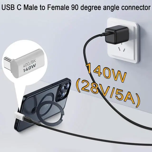 Alt view image 7 of 7 - 2Pcs 90° Positive Bend USB4.0 Type C Right Angle Adapter, 40Gbps 140W PD 8K@60Hz Male to Female Extender, Aluminum Alloy Housing Compatible for Phone Tablet Steam Deck