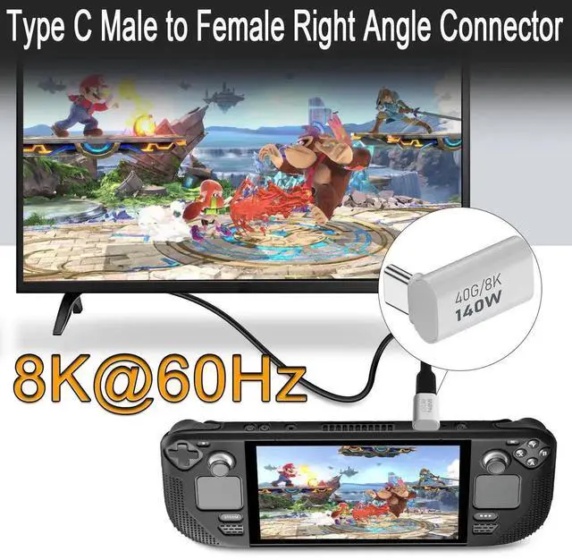 Alt view image 4 of 7 - 2Pcs 90° Positive Bend USB4.0 Type C Right Angle Adapter, 40Gbps 140W PD 8K@60Hz Male to Female Extender, Aluminum Alloy Housing Compatible for Phone Tablet Steam Deck