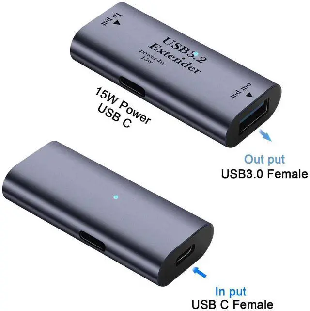 Alt view image 3 of 7 - USB C to USB3.2 Signal Amplification Extender Adapter, 10m/32.8ft Long Distance Extension Cable, 5Gbps 5V/3A Charging Data Connector with LED Indicator, Aluminum Alloy Housing and 15W USB C Power Supp
