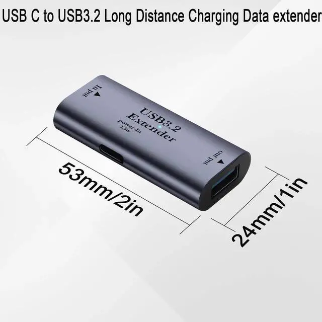 Alt view image 4 of 7 - USB C to USB3.2 Signal Amplification Extender Adapter, 10m/32.8ft Long Distance Extension Cable, 5Gbps 5V/3A Charging Data Connector with LED Indicator, Aluminum Alloy Housing and 15W USB C Power Supp