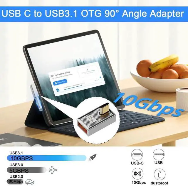 Alt view image 6 of 7 - 2Pcs 90° Vertical Bend USB C to USB3.1 OTG Adapter, 120W 10Gbps Right Angle Data Connector, Mech Style Zinc Alloy with LED Indicator, Silver for Phone Steam Deck Tablet