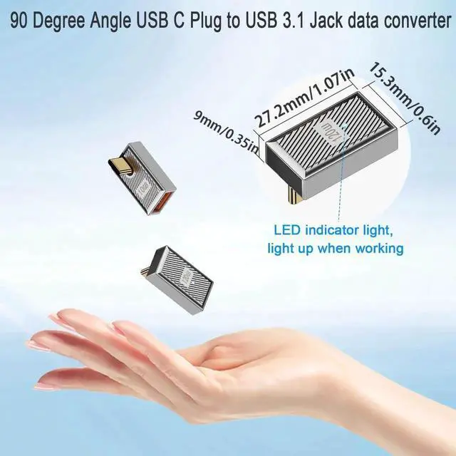 Alt view image 2 of 7 - 2Pcs 90° Vertical Bend USB C to USB3.1 OTG Adapter, 120W 10Gbps Right Angle Data Connector, Mech Style Zinc Alloy with LED Indicator, Silver for Phone Steam Deck Tablet