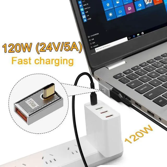 Alt view image 4 of 7 - 2Pcs 90° Vertical Bend USB C to USB3.1 OTG Adapter, 120W 10Gbps Right Angle Data Connector, Mech Style Zinc Alloy with LED Indicator, Silver for Phone Steam Deck Tablet