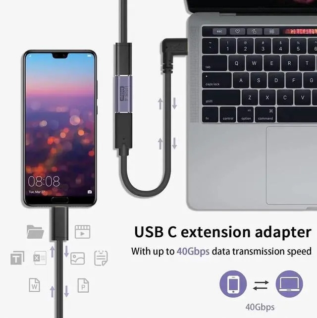 Alt view image 3 of 7 - 2-Pack USB C Female to Female Coupler, 100W 40Gbps Type C Extension Adapter, Thunderbolt 4 Compatible for iPhone, Galaxy, Docking Station