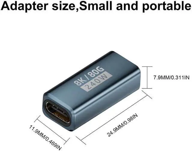 Alt view image 3 of 7 - 2-Pack 240W USB C Female to Female Coupler, 80Gbps 8K@60Hz Type C Extender Adapter, Thunderbolt 5/4 Compatible for iPhone 15, MacBook, Steam Deck, Switch
