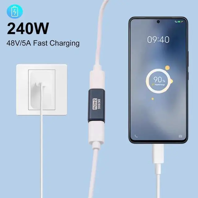 Alt view image 7 of 7 - 2-Pack 240W USB C Female to Female Coupler, 80Gbps 8K@60Hz Type C Extender Adapter, Thunderbolt 5/4 Compatible for iPhone 15, MacBook, Steam Deck, Switch