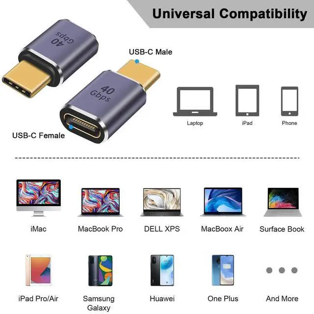 Alt view image 5 of 7 - 2-Pack USB C Male to Female Extension Adapter, 40Gbps 8K@60Hz Type C Extender, 100W PD Charging Thunderbolt 4 Connector Compatible for iPhone MacBook Pro