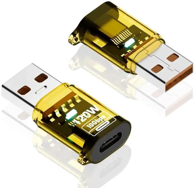 Main image of 2-Pack Yellow USB C Female to USB A Male Adapter, 120W 10Gbps USB 3.2 Type C to Type A OTG Charger Converter Compatible for iPhone 11-15 Pro Max, Galaxy Note 10 S20 Plus, Earphone