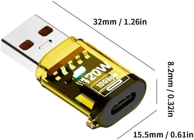 Alt view image 3 of 7 - 2-Pack Yellow USB C Female to USB A Male Adapter, 120W 10Gbps USB 3.2 Type C to Type A OTG Charger Converter Compatible for iPhone 11-15 Pro Max, Galaxy Note 10 S20 Plus, Earphone