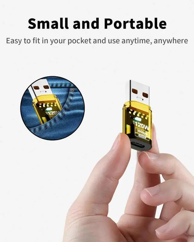 Alt view image 5 of 7 - 2-Pack Yellow USB C Female to USB A Male Adapter, 120W 10Gbps USB 3.2 Type C to Type A OTG Charger Converter Compatible for iPhone 11-15 Pro Max, Galaxy Note 10 S20 Plus, Earphone