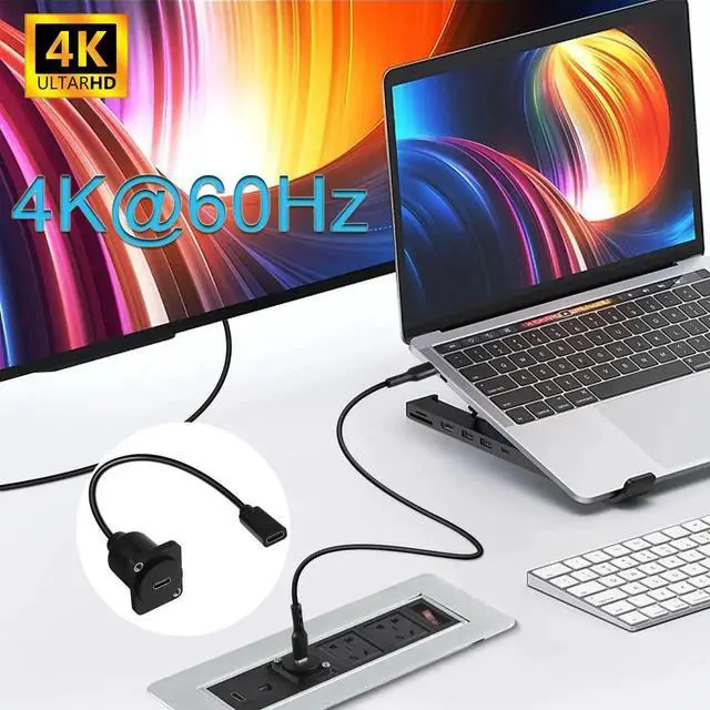 Alt view image 6 of 7 - 10Gbps USB C Panel Mount Adapter, 100W USB3.1 Type C Female to Female Panel Mount Socket, D/XLR Panel Mount, 20V/5A Charging & Data Transfer, 20cm/7.8in