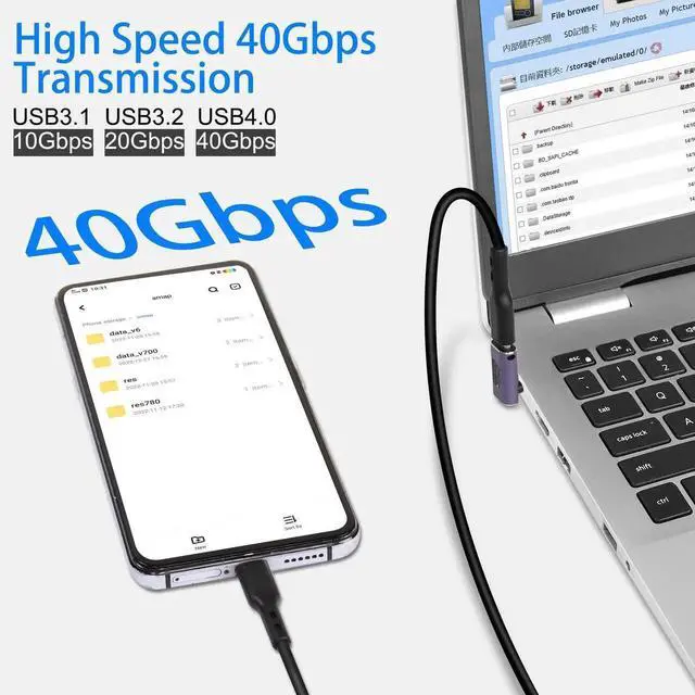 Alt view image 5 of 7 - 2 Pcs Forward Bend 90 Degree USB4.0 Type C Angle Adapter, 240W 40Gbps Male to Female Right Angle Coupler with LED Indicator, 8K AV Transmission for Smartphone Tablet Steam Deck