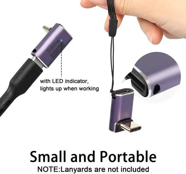 Alt view image 4 of 7 - 2 Pcs Forward Bend 90 Degree USB4.0 Type C Angle Adapter, 240W 40Gbps Male to Female Right Angle Coupler with LED Indicator, 8K AV Transmission for Smartphone Tablet Steam Deck