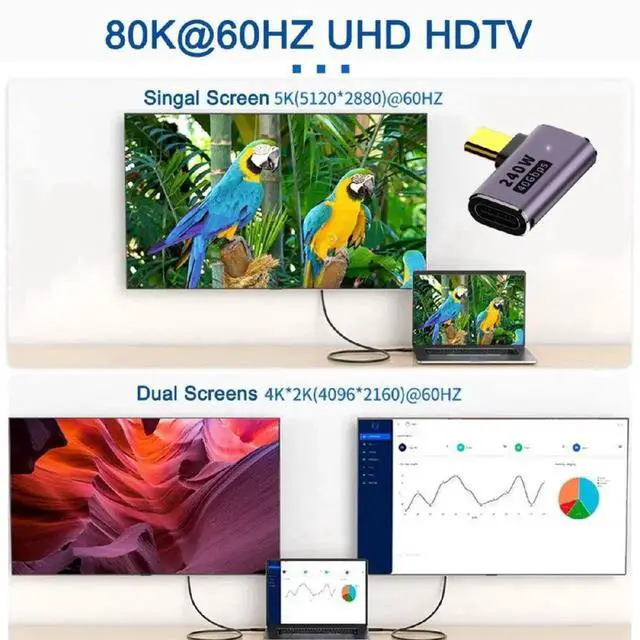 Alt view image 4 of 7 - USB4 240W 40Gbps 8K 60Hz Angle Adapter, Type C Male to Female Left & Right Angled Extender, Support 240W Power Delivery 40Gbps Data 8K Video for NS Phone Laptop