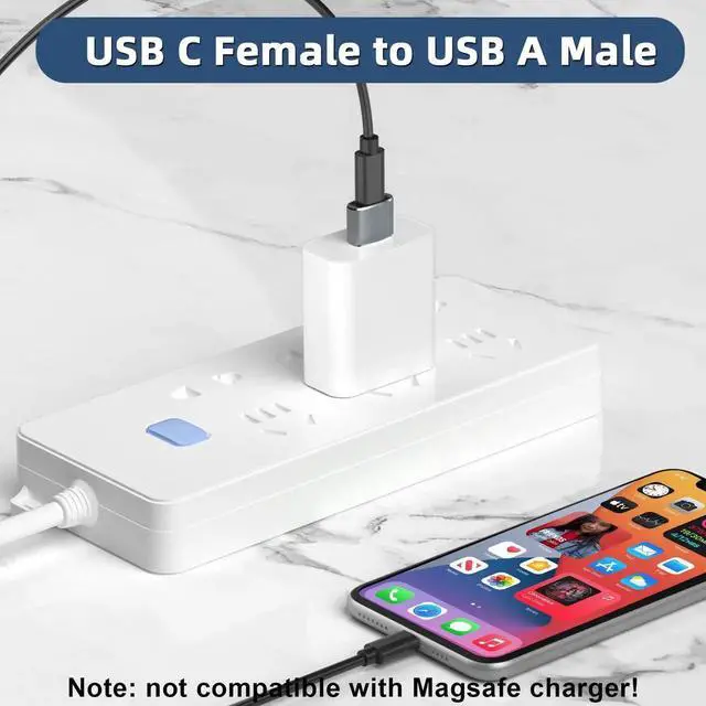 Alt view image 5 of 7 - 5 Pack Black USB A to C Adapter, USB Type-C Female to A Male Converter, Car Charger Connector Compatible with iPhone 12-16, iWatch, Airpods, Switch, Samsung, Laptop and More