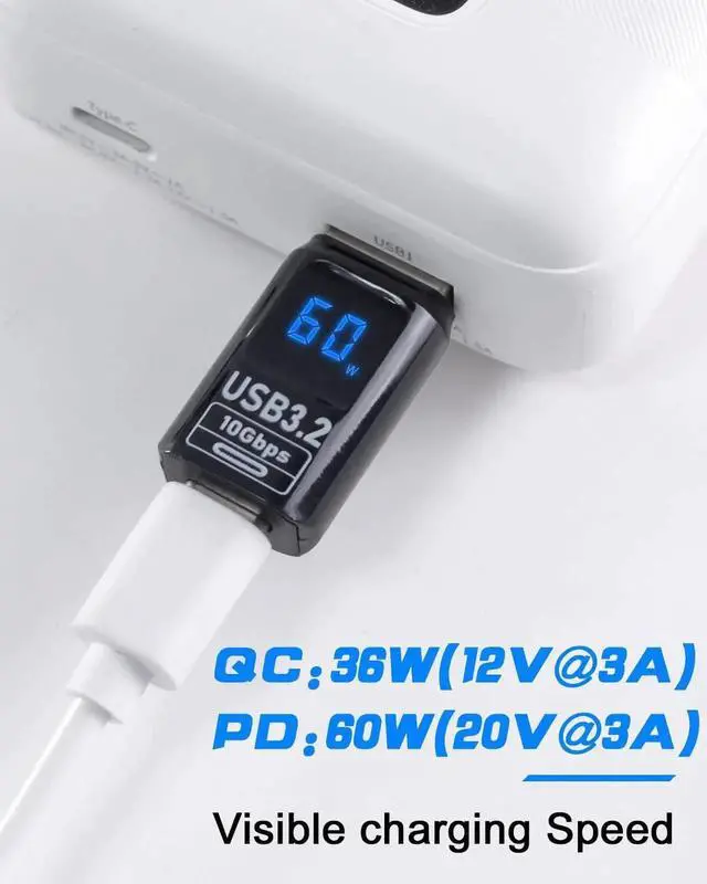 Alt view image 4 of 7 - 2-Pack USB C Female to USB A Male Adapter, 10Gbps USB 3.2 Converter with Digital Display, PD 60W 5V/3A One-Sided Data Transfer Compatible for iPhone MacBook