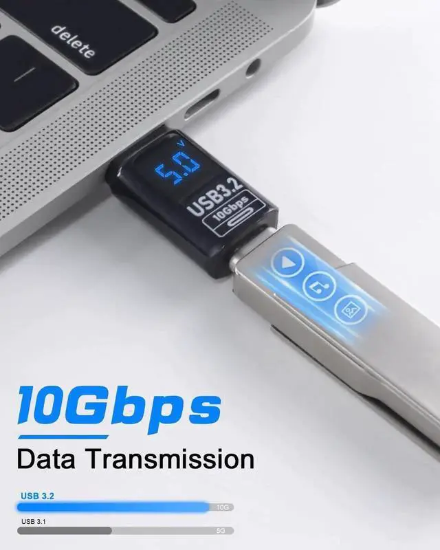 Alt view image 2 of 7 - 2-Pack USB C Female to USB A Male Adapter, 10Gbps USB 3.2 Converter with Digital Display, PD 60W 5V/3A One-Sided Data Transfer Compatible for iPhone MacBook