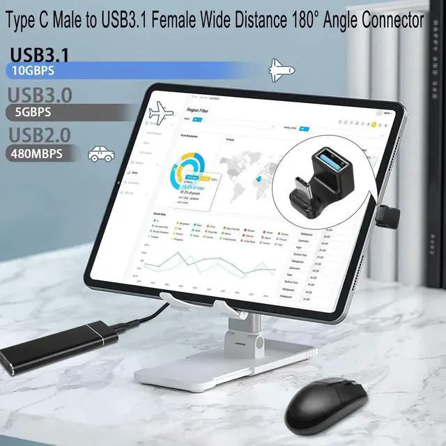 Alt view image 6 of 7 - 2Pcs Wider U-Shaped 180° USB C to USB3.1 Adapter, 10Gbps Type C Male to USB3.1 Female Wide Distance Angle Connector, Support AV Transfer OTG for Steam Deck Smartphone Laptop Tablet