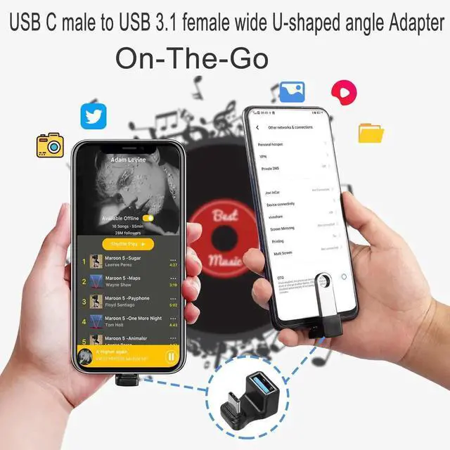 Alt view image 3 of 7 - 2Pcs Wider U-Shaped 180° USB C to USB3.1 Adapter, 10Gbps Type C Male to USB3.1 Female Wide Distance Angle Connector, Support AV Transfer OTG for Steam Deck Smartphone Laptop Tablet