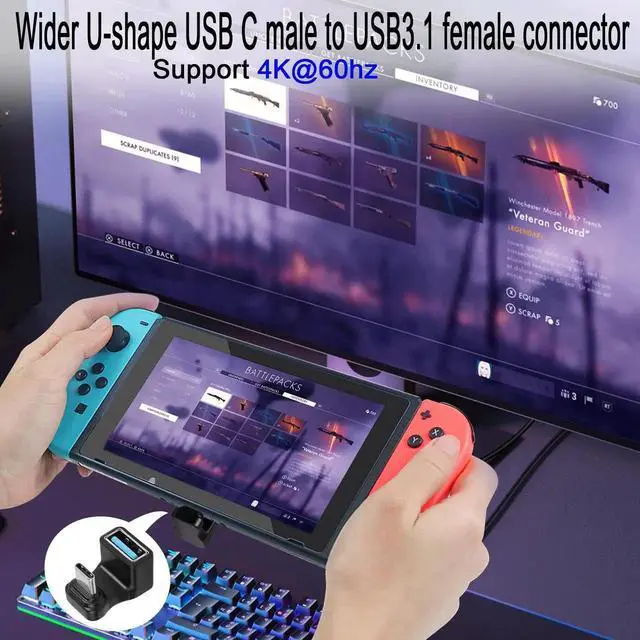 Alt view image 7 of 7 - 2Pcs Wider U-Shaped 180° USB C to USB3.1 Adapter, 10Gbps Type C Male to USB3.1 Female Wide Distance Angle Connector, Support AV Transfer OTG for Steam Deck Smartphone Laptop Tablet