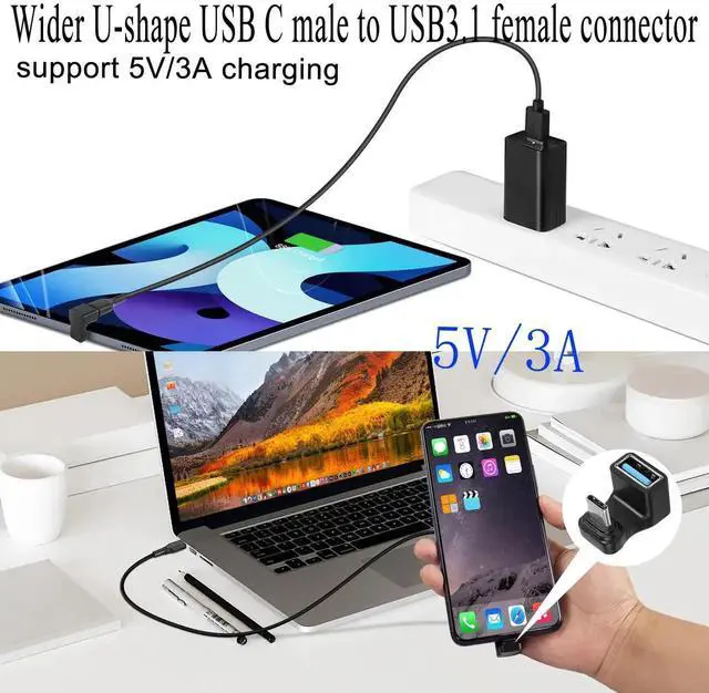 Alt view image 5 of 7 - 2Pcs Wider U-Shaped 180° USB C to USB3.1 Adapter, 10Gbps Type C Male to USB3.1 Female Wide Distance Angle Connector, Support AV Transfer OTG for Steam Deck Smartphone Laptop Tablet