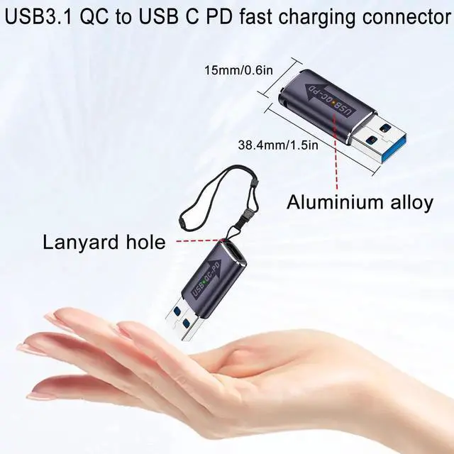 Alt view image 5 of 7 - 2Pcs USB3.1 QC to USB C PD Adapter, 32W Fast Charging USB3.1 Male to Type C Female Connector with LED Indicator & Hanging Hole for Laptop Tablet Smartphone PC