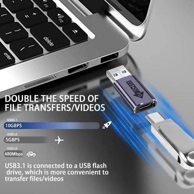 Alt view image 3 of 7 - 2Pcs USB3.1 QC to USB C PD Adapter, 32W Fast Charging USB3.1 Male to Type C Female Connector with LED Indicator & Hanging Hole for Laptop Tablet Smartphone PC