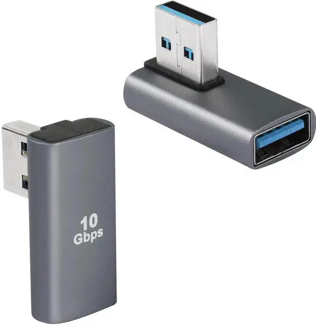 Main image of 2Pcs 90 Degree Left Bend USB 3.1 Adapter, USB A Male to Female Right Angle Coupler, 10Gbps High Speed Data Transfer Converter for Power Bank Tablet Computer