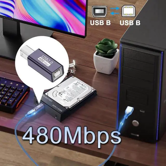 Alt view image 2 of 7 - 2Pcs USB B Male to Female Adapter, 480Mbps 7W Charging MIDI Plug to Jack Aluminum Alloy Connector, Extension for USB B/MIDI Port Printer Scanner Electronic Drum Musical Instrument