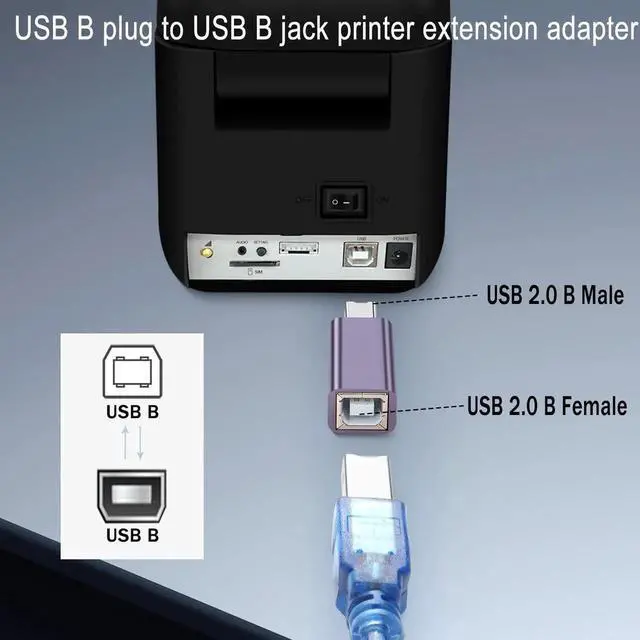 Alt view image 5 of 7 - 2Pcs USB B Male to Female Adapter, 480Mbps 7W Charging MIDI Plug to Jack Aluminum Alloy Connector, Extension for USB B/MIDI Port Printer Scanner Electronic Drum Musical Instrument