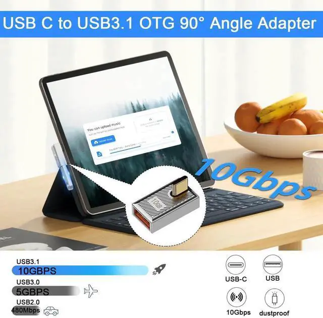 Alt view image 6 of 7 - 120W USB C to USB3.1 OTG 90 Degree Angle Adapter, 10Gbps High Speed Right Angle Connector, Zinc Alloy Mecha Style with LED Indicator, Vertical Bend Compatible for Phone Steam Deck Tablet, Silver 2 Pac