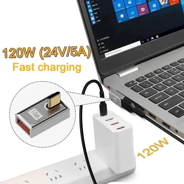 Alt view image 4 of 7 - 120W USB C to USB3.1 OTG 90 Degree Angle Adapter, 10Gbps High Speed Right Angle Connector, Zinc Alloy Mecha Style with LED Indicator, Vertical Bend Compatible for Phone Steam Deck Tablet, Silver 2 Pac
