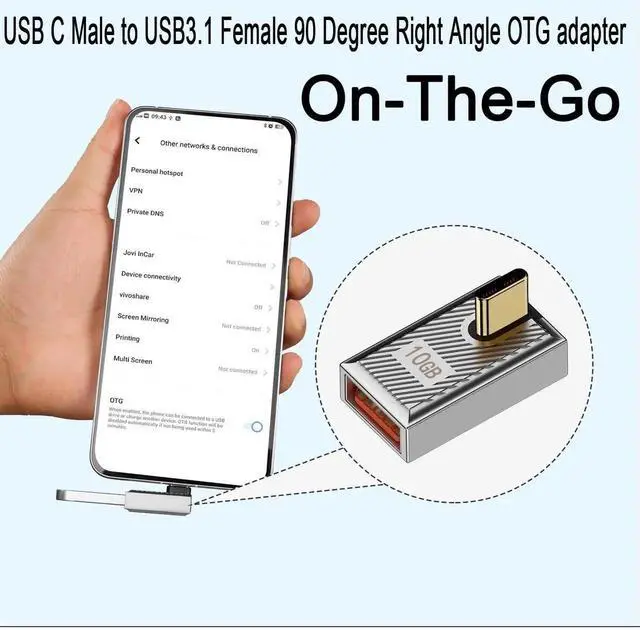 Alt view image 3 of 7 - 120W USB C to USB3.1 OTG 90 Degree Angle Adapter, 10Gbps High Speed Right Angle Connector, Zinc Alloy Mecha Style with LED Indicator, Vertical Bend Compatible for Phone Steam Deck Tablet, Silver 2 Pac