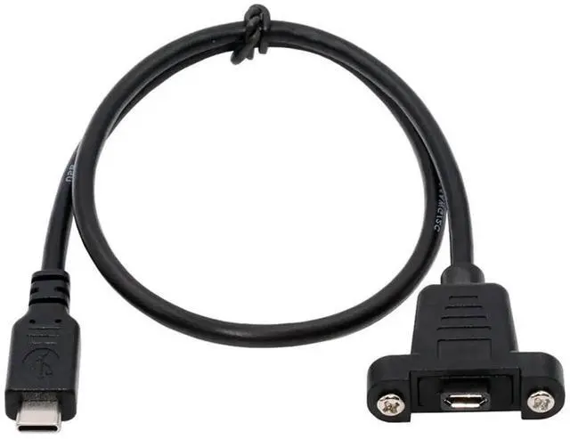 Main image of USB 2.0 Extension Cords 1.6FT, Micro USB 5Pin Female to Type-C Male Charging Data Cable with Panel Mount Screws, Compatible for Camera Mobile Hard Disk MP3 Player GPS Receiver