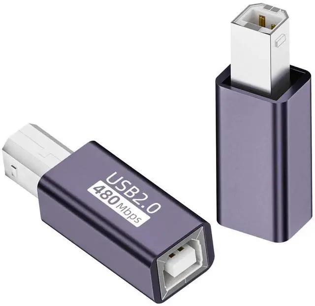 Main image of USB B Male to Female Printer MIDI Adapter, 480Mbps Data 7W Charging Aluminum Alloy Shell, USB B Port Extension Connector for Printer Scanner Electronic Drum Musical Instrument, 2 Pack
