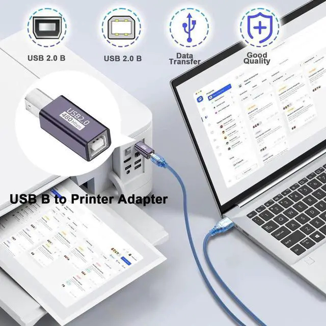 Alt view image 3 of 7 - USB B Male to Female Printer MIDI Adapter, 480Mbps Data 7W Charging Aluminum Alloy Shell, USB B Port Extension Connector for Printer Scanner Electronic Drum Musical Instrument, 2 Pack