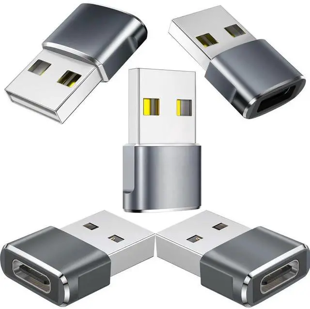 Main image of USB A to C Adapter 5 Pack, USB Type C Female to A Male Converter Black, Charger Connector Compatible with iPhone 16 15 14 13 12, iWatch Airpods Switch Samsung Laptop and More