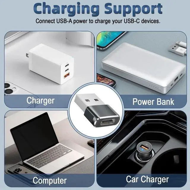 Alt view image 3 of 7 - USB A to C Adapter 5 Pack, USB Type C Female to A Male Converter Black, Charger Connector Compatible with iPhone 16 15 14 13 12, iWatch Airpods Switch Samsung Laptop and More