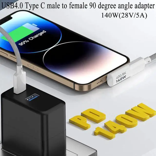 Alt view image 2 of 7 - 90° Vertical Bend USB4.0 Type C Angle Adapter 2 Pack, 140W PD Fast Charging 40Gbps Data Transfer 8K@60Hz Video, Aluminum Alloy Shell Compatible with Thunderbolt 3 iPhone 15 Steam Deck