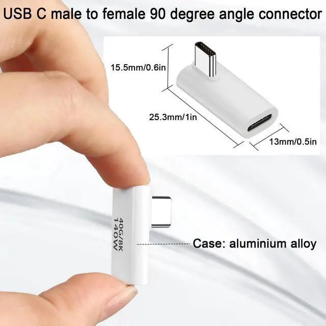 Alt view image 6 of 7 - 90° Vertical Bend USB4.0 Type C Angle Adapter 2 Pack, 140W PD Fast Charging 40Gbps Data Transfer 8K@60Hz Video, Aluminum Alloy Shell Compatible with Thunderbolt 3 iPhone 15 Steam Deck