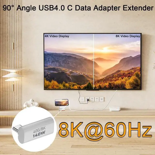 Alt view image 4 of 7 - 90° Vertical Bend USB4.0 Type C Angle Adapter 2 Pack, 140W PD Fast Charging 40Gbps Data Transfer 8K@60Hz Video, Aluminum Alloy Shell Compatible with Thunderbolt 3 iPhone 15 Steam Deck